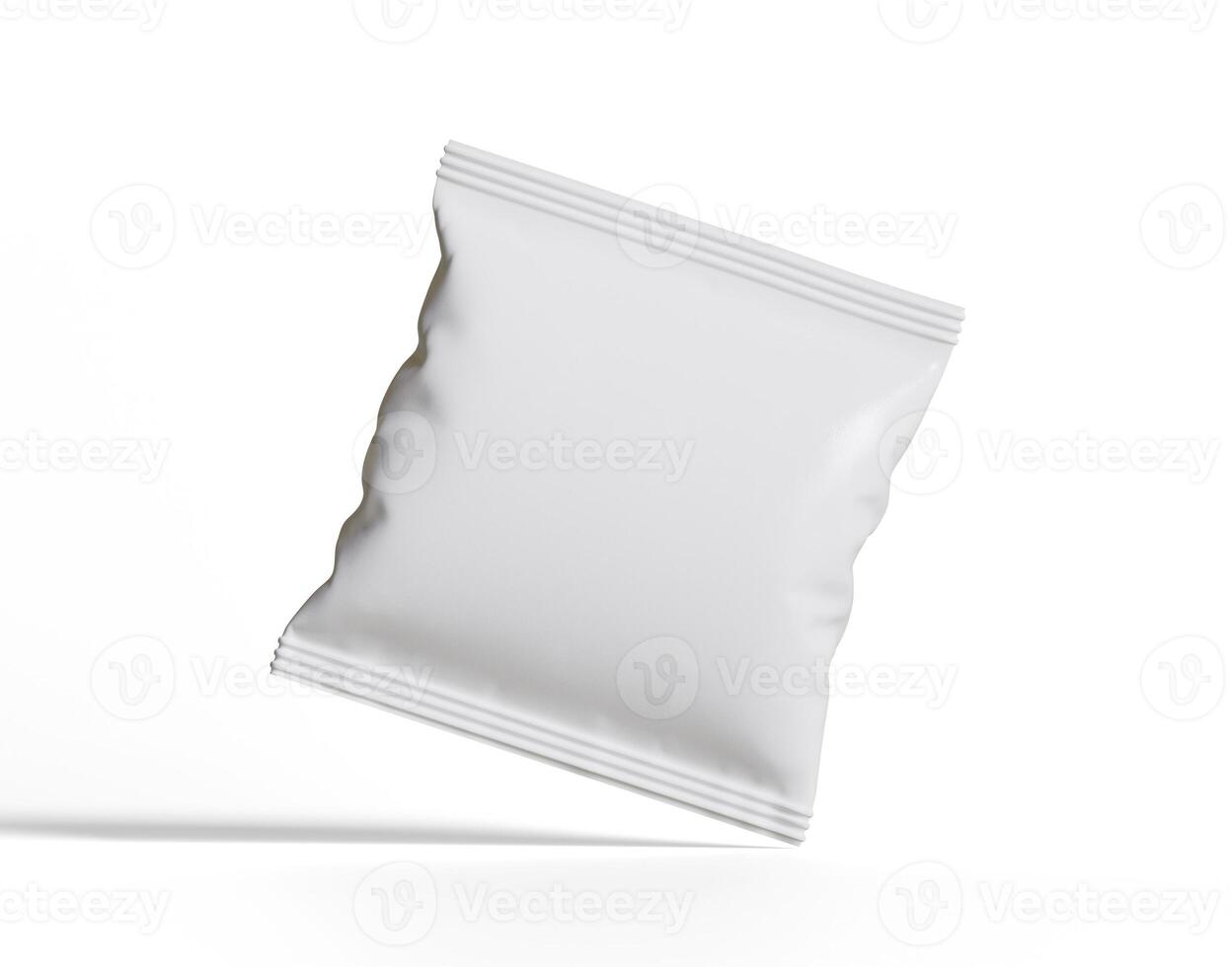 Blank Plastic Snack Bag Mockup, White potato chips container, 3d Rendering isolated on white background photo