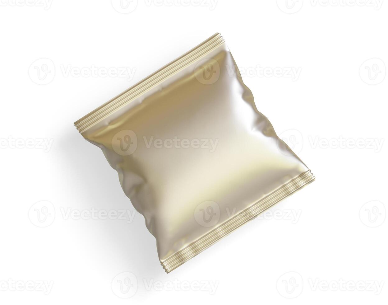 Blank white plastic and silver metallic foil bag for packaging design. Mockup template for food snack, chips, cookies, peanuts, candy. Realistic illustration Isolated on white background photo