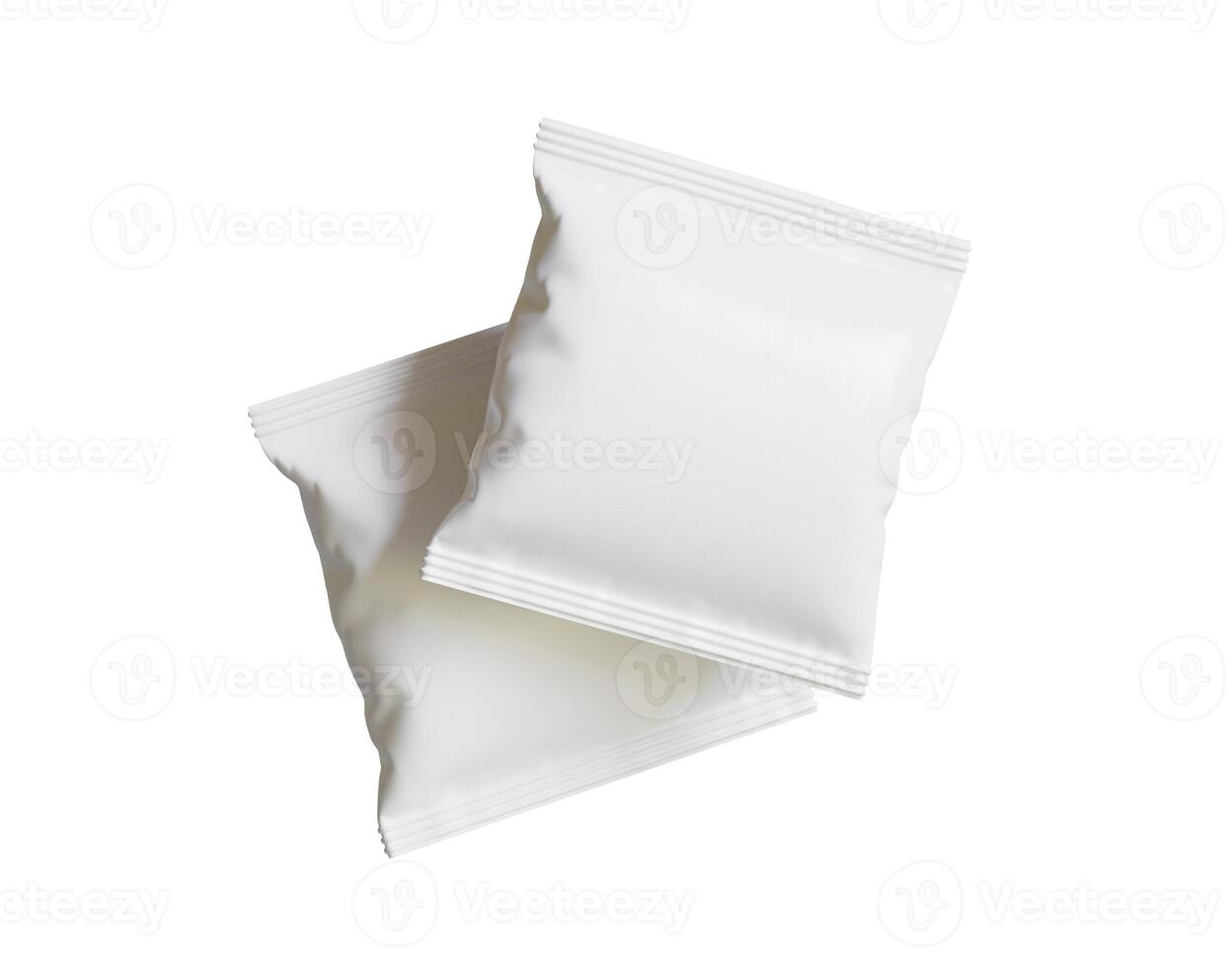 Blank Plastic Snack Bag Mockup, White potato chips container, 3d Rendering isolated on white background photo