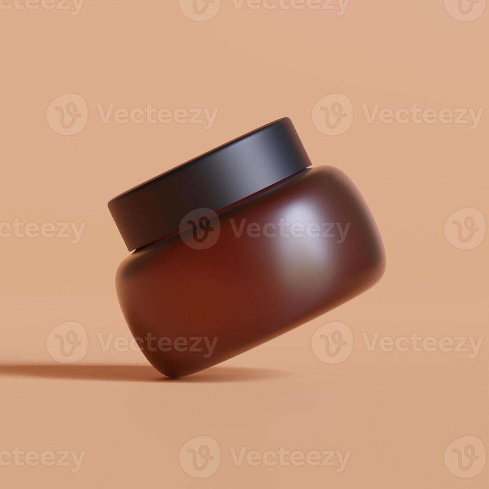 Round packaging of cream. Jar of cream brown color isolated on background color photo
