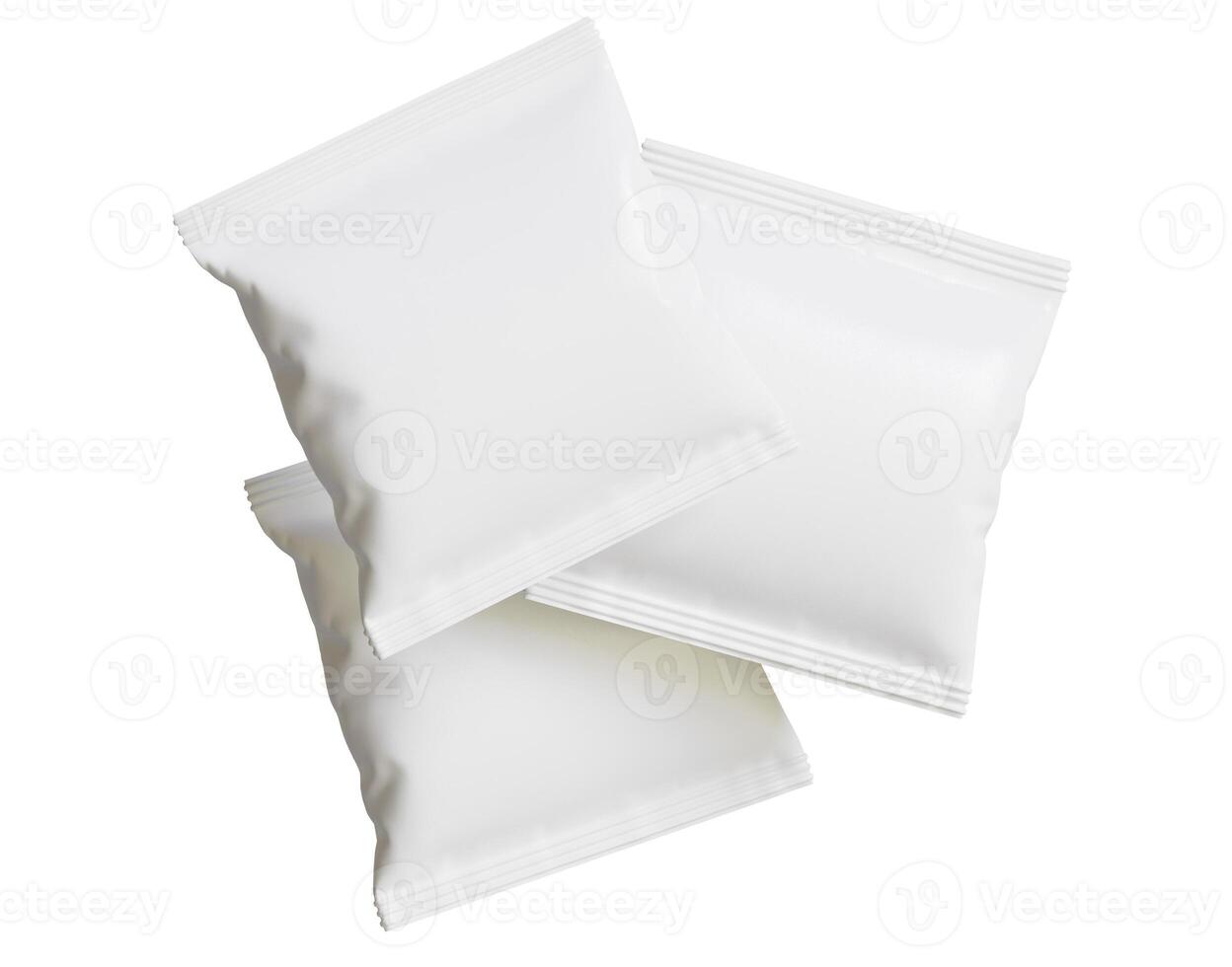 Blank Plastic Snack Bag Mockup, White potato chips container, 3d Rendering isolated on white background photo