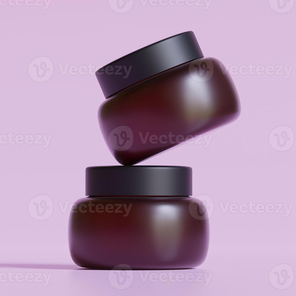 Round packaging of cream. Jar of cream brown color isolated on background color photo
