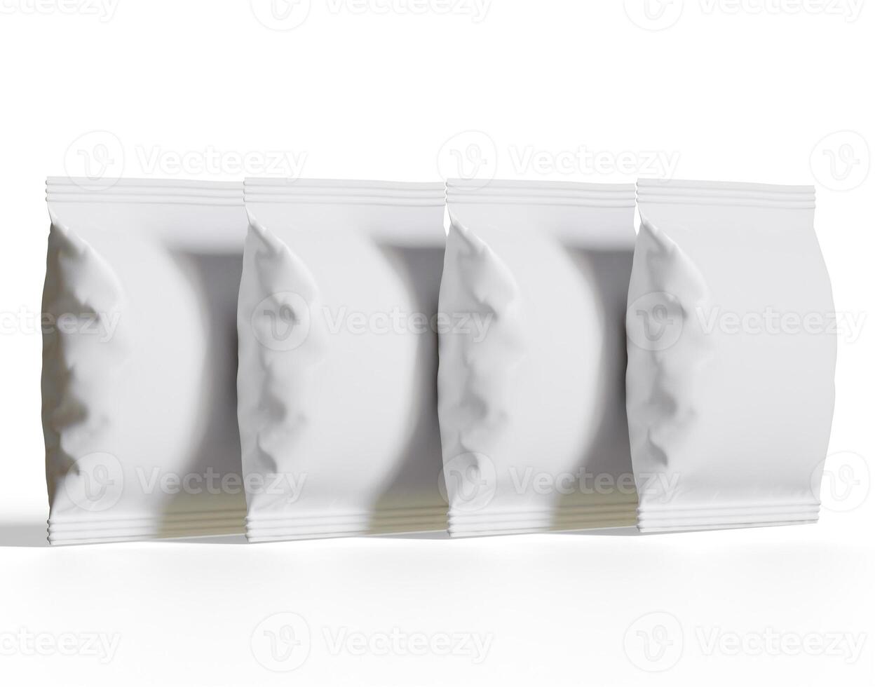 Blank Plastic Snack Bag Mockup, White potato chips container, 3d Rendering isolated on white background photo