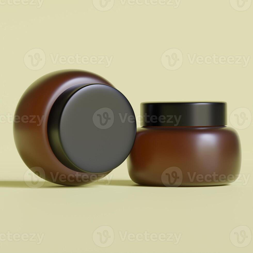 Round packaging of cream. Jar of cream brown color isolated on background color photo