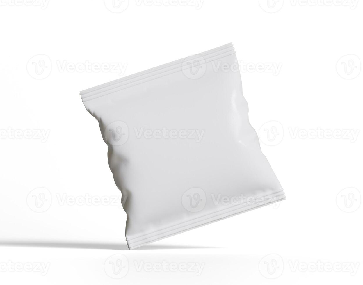 Blank Plastic Snack Bag Mockup, White potato chips container, 3d Rendering isolated on white background photo