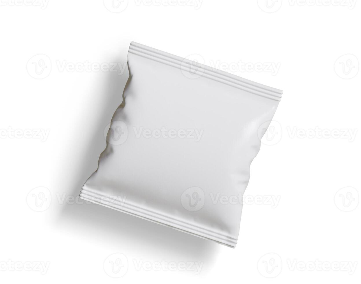 Blank Plastic Snack Bag Mockup, White potato chips container, 3d Rendering isolated on white background photo