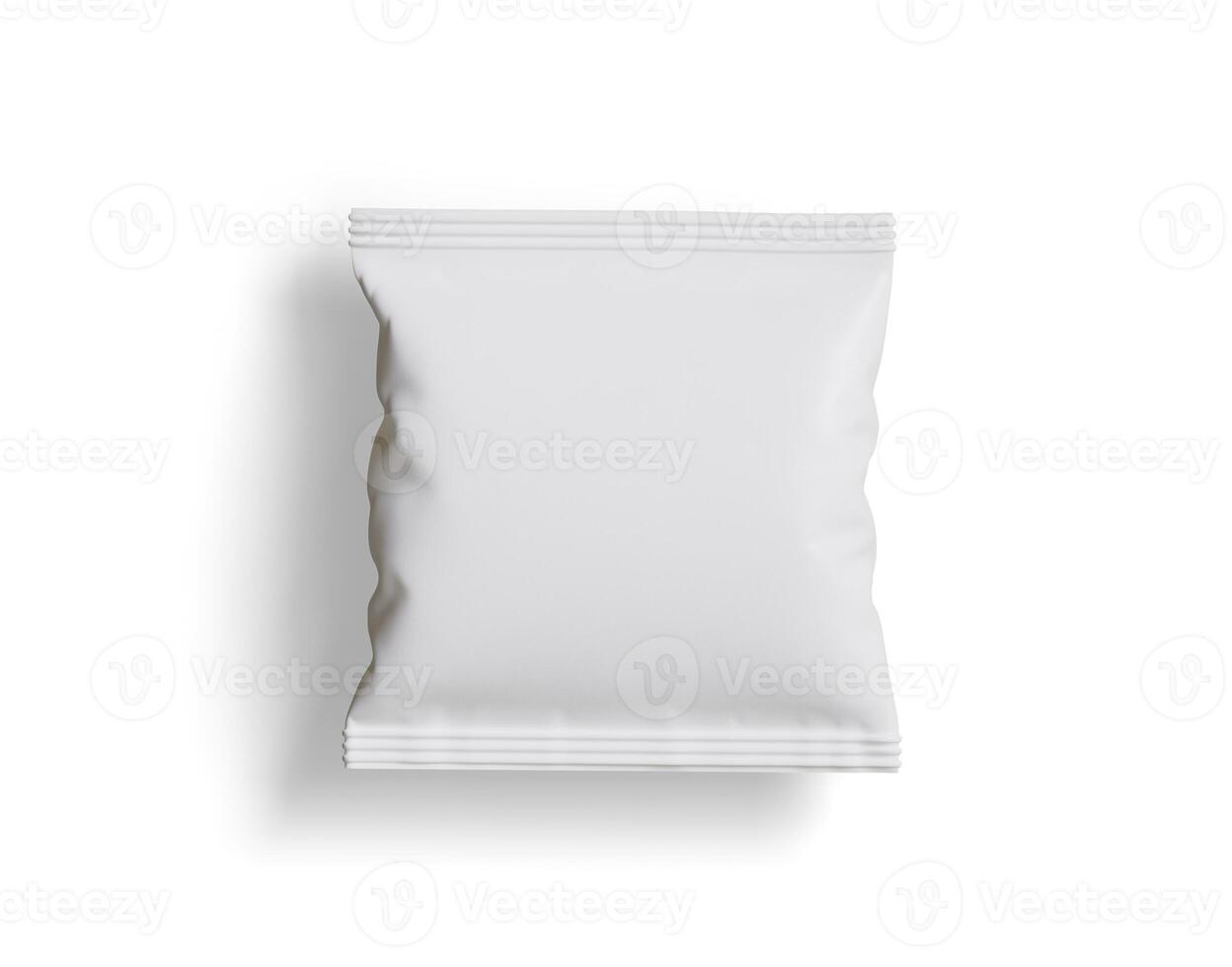 Blank Plastic Snack Bag Mockup, White potato chips container, 3d Rendering isolated on white background photo