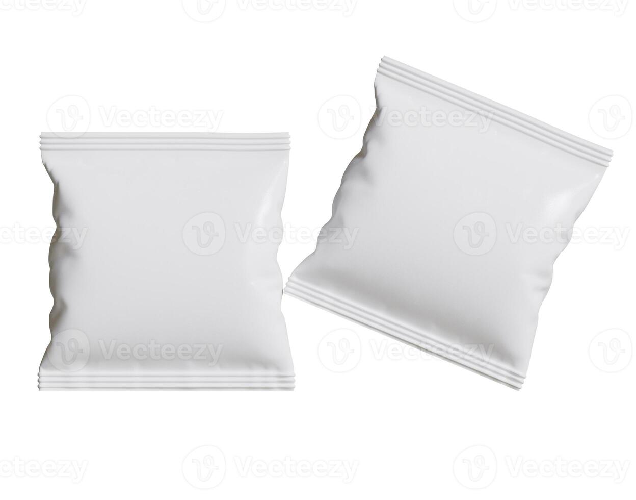 Blank Plastic Snack Bag Mockup, White potato chips container, 3d Rendering isolated on white background photo