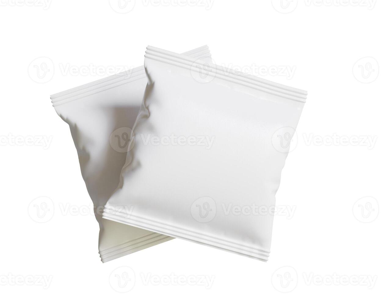 Blank Plastic Snack Bag Mockup, White potato chips container, 3d Rendering isolated on white background photo