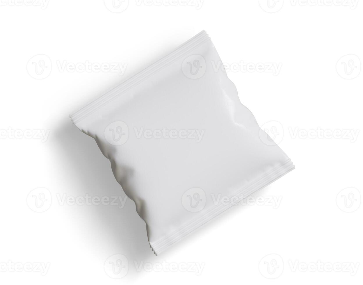 Blank Plastic Snack Bag Mockup, White potato chips container, 3d Rendering isolated on white background photo
