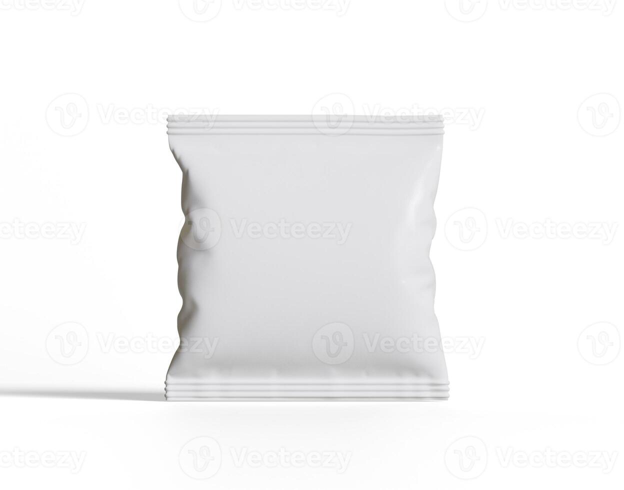 Blank Plastic Snack Bag Mockup, White potato chips container, 3d Rendering isolated on white background photo