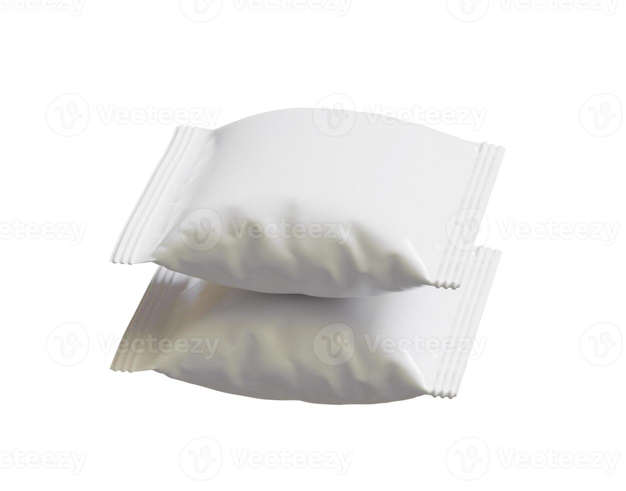 blanco el plastico bocadillo bolso Bosquejo, blanco patata papas fritas envase, 3d representación aislado en blanco antecedentes foto