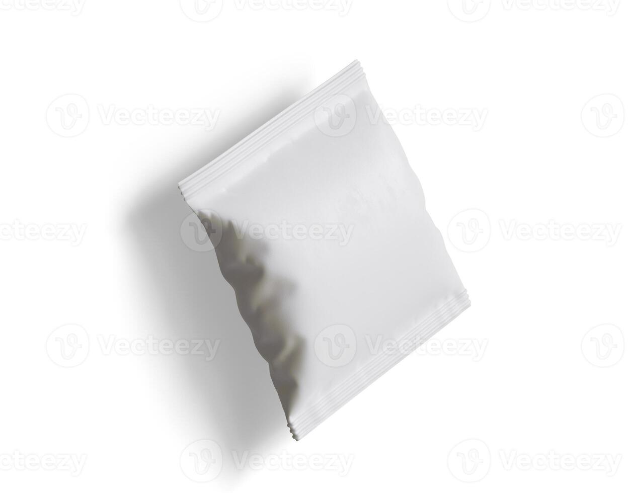 Blank Plastic Snack Bag Mockup, White potato chips container, 3d Rendering isolated on white background photo