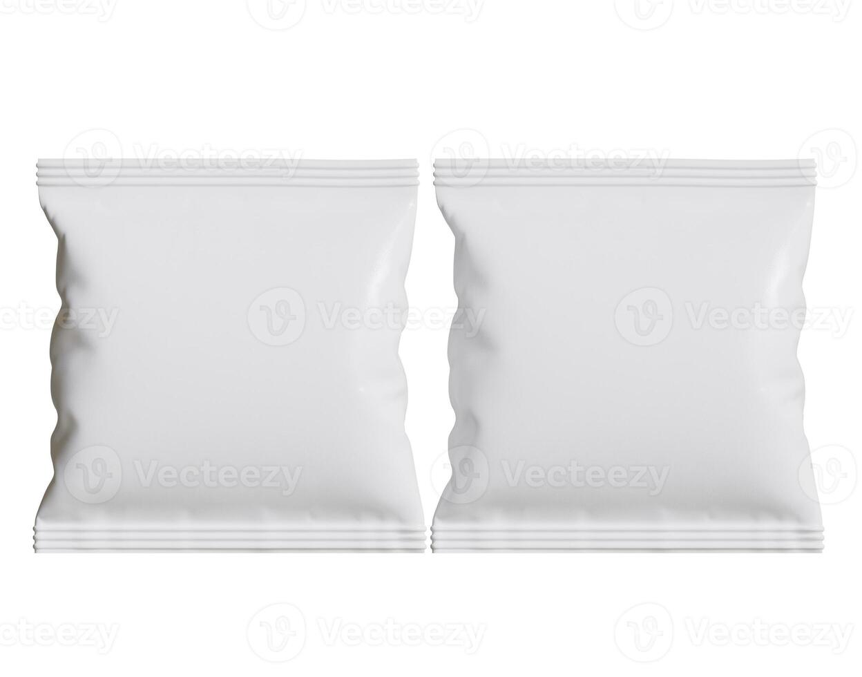 Blank Plastic Snack Bag Mockup, White potato chips container, 3d Rendering isolated on white background photo