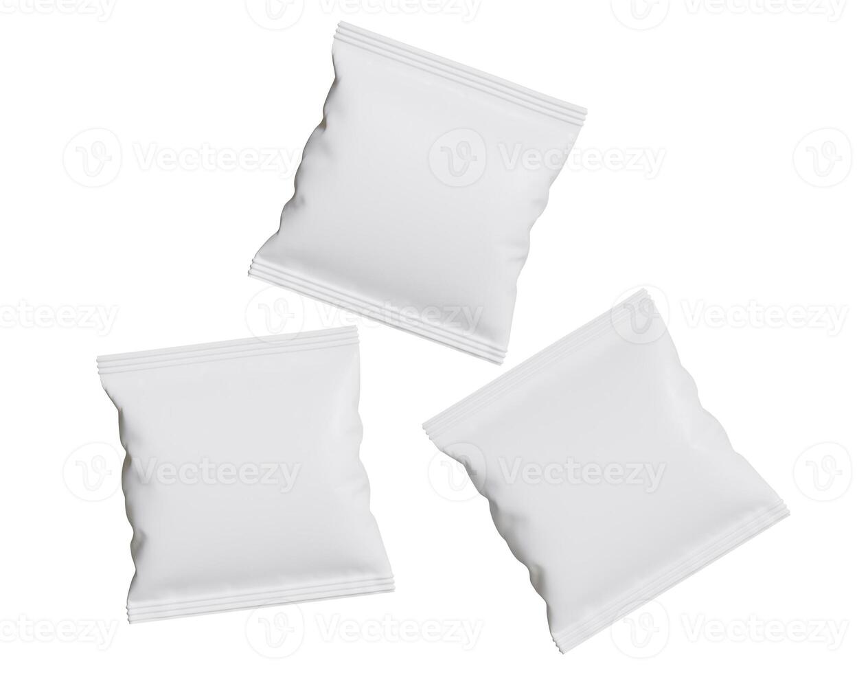 Blank Plastic Snack Bag Mockup, White potato chips container, 3d Rendering isolated on white background photo