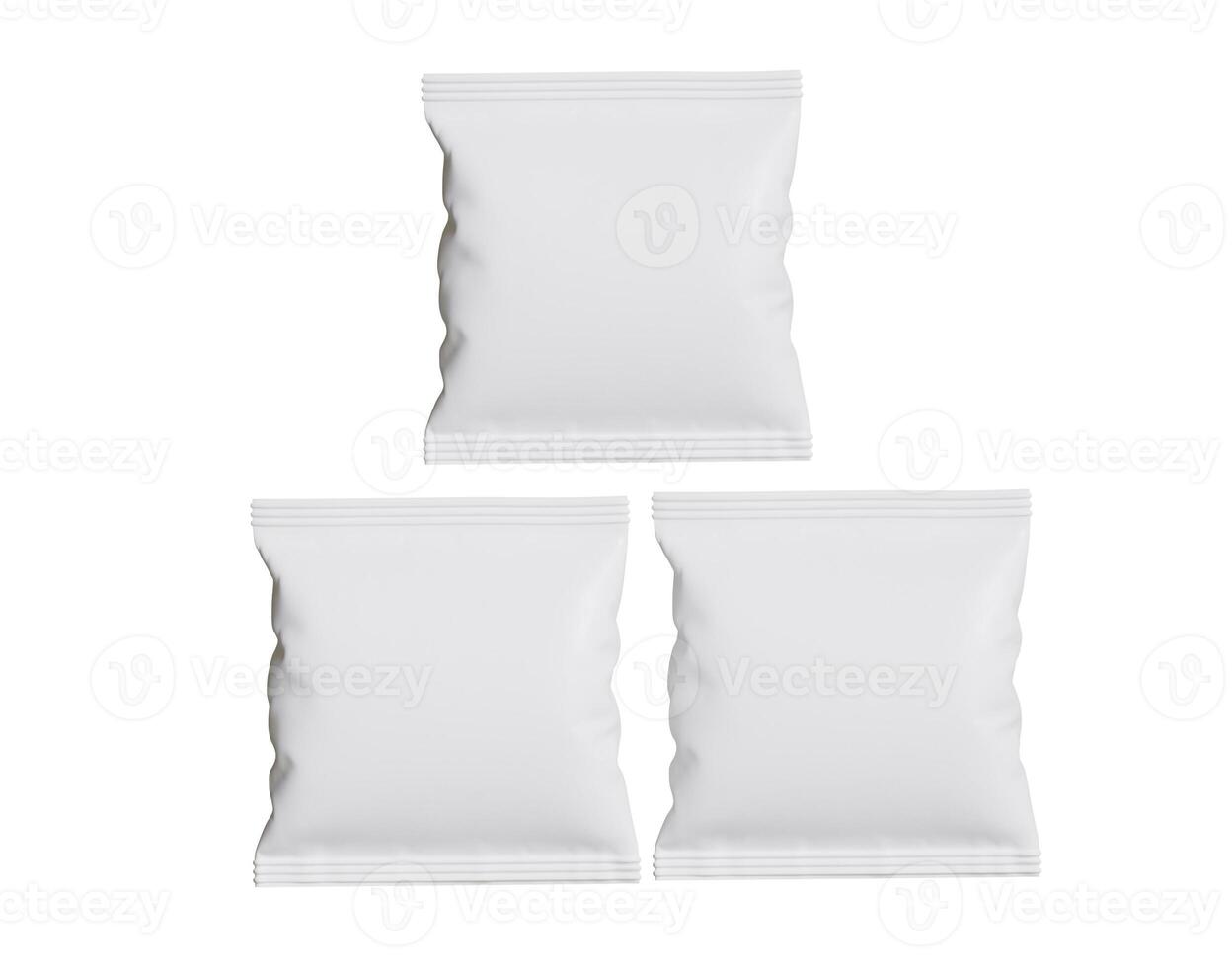 Blank Plastic Snack Bag Mockup, White potato chips container, 3d Rendering isolated on white background photo