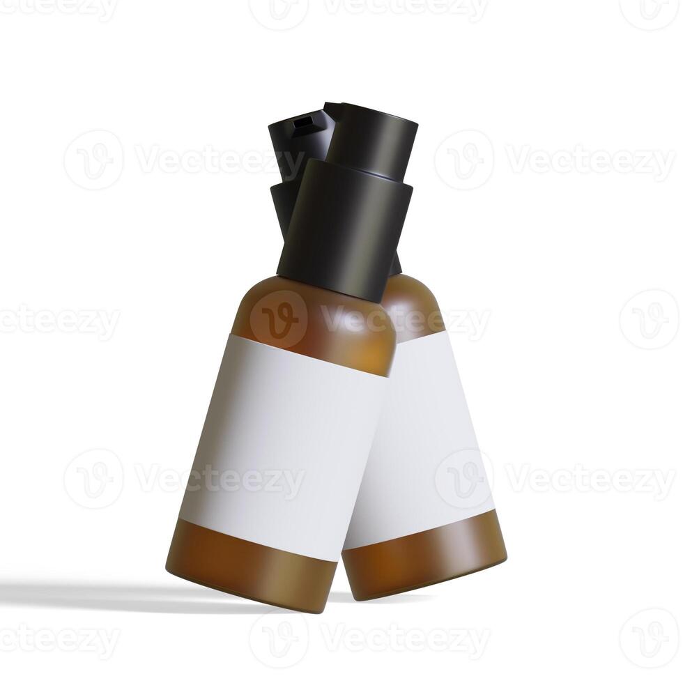 Cosmetic bottle brown color realistic texture white blank label 3D Illustration on white background photo