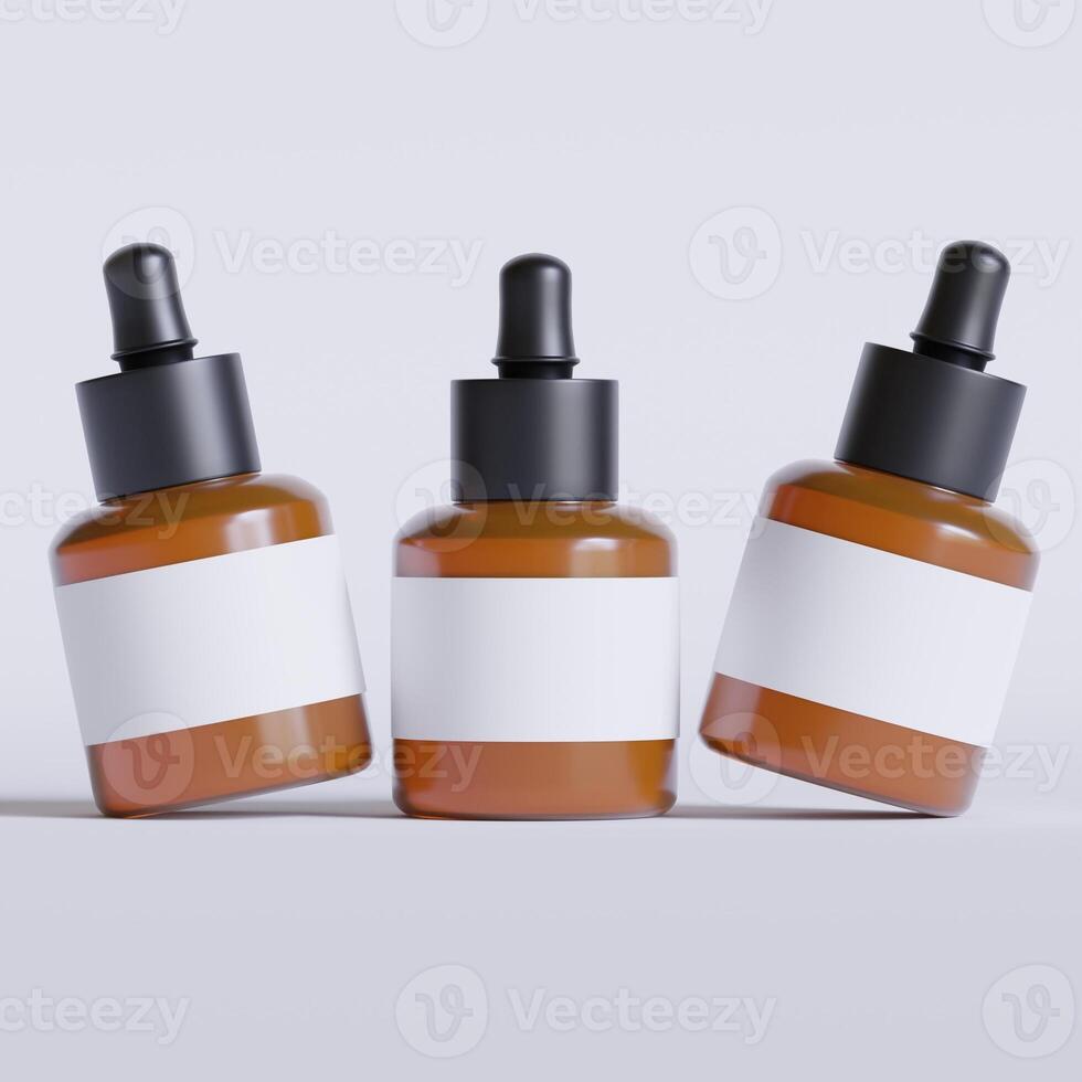 Serum bottle brown color and white label on white background 3D Illustration photo