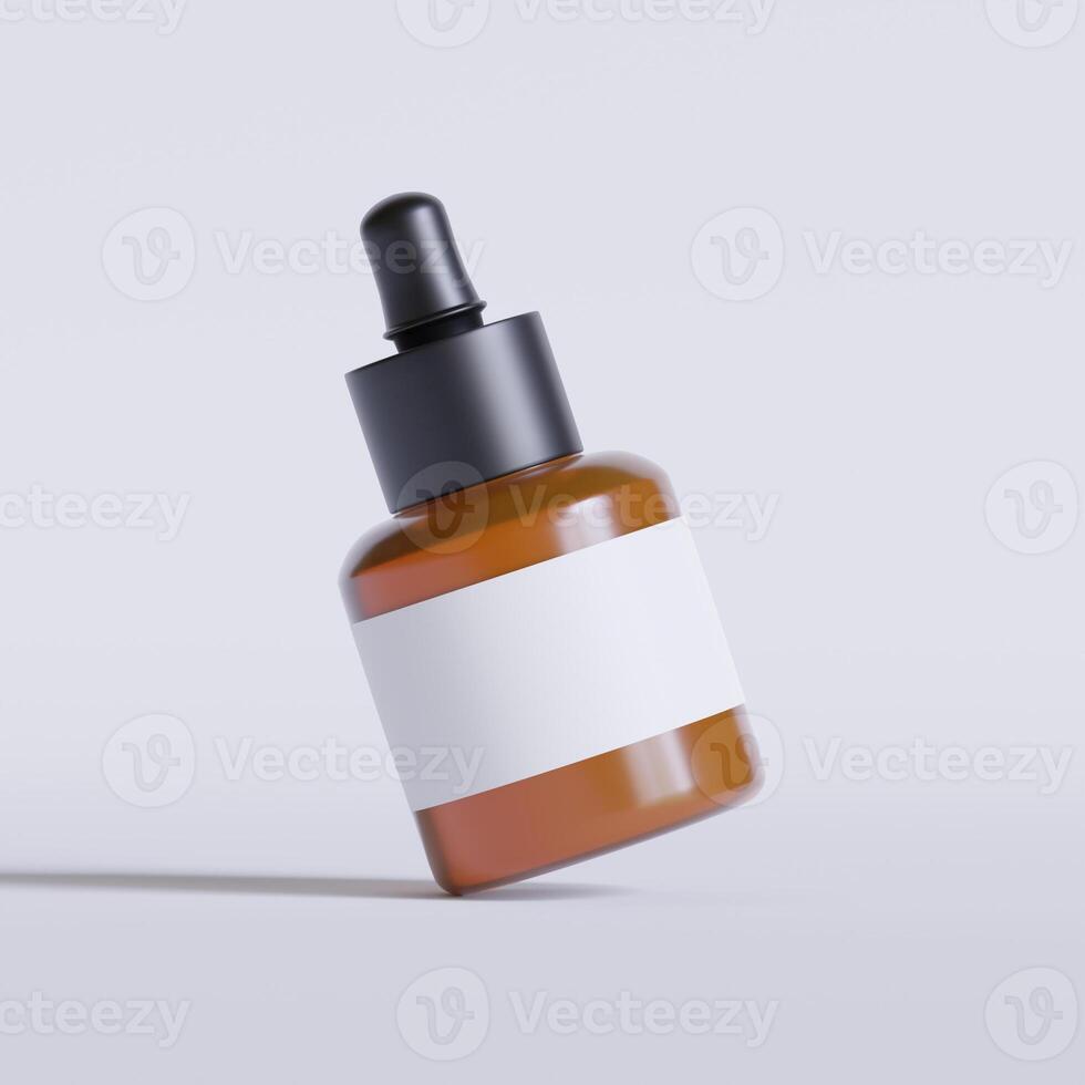Serum bottle brown color and white label on white background 3D Illustration photo