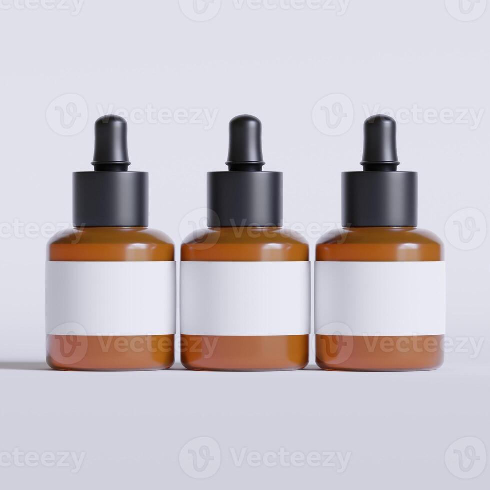 Serum bottle brown color and white label on white background 3D Illustration photo