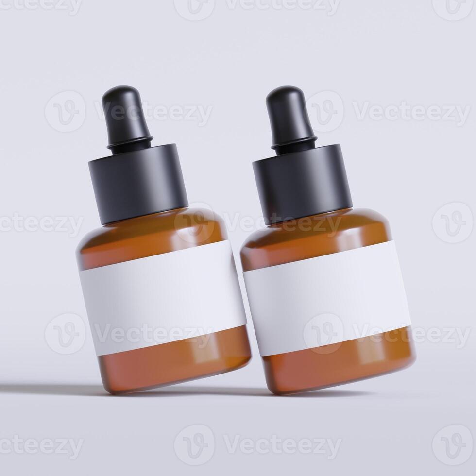 Serum bottle brown color and white label on white background 3D Illustration photo
