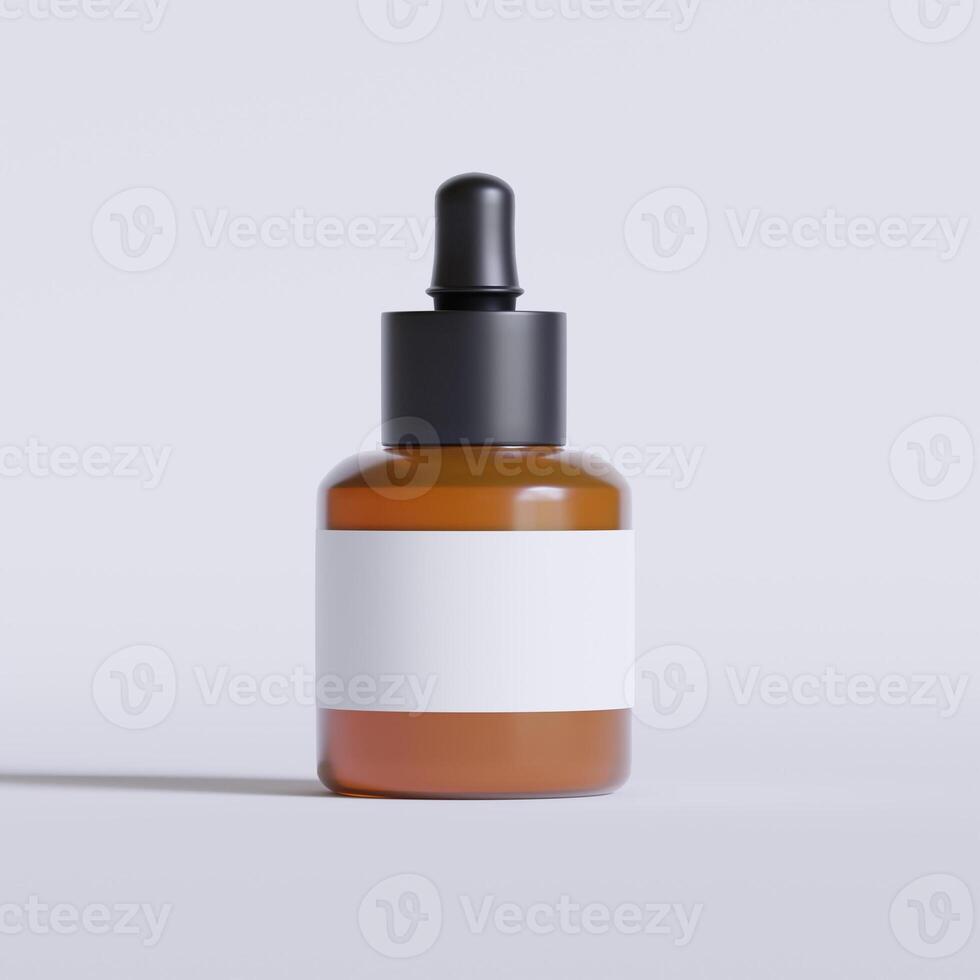 Serum bottle brown color and white label on white background 3D Illustration photo