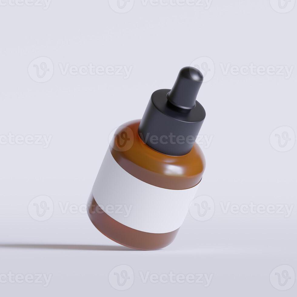 Serum bottle brown color and white label on white background 3D Illustration photo