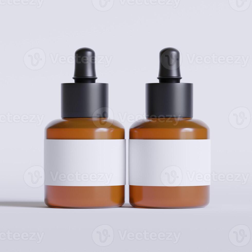 Serum bottle brown color and white label on white background 3D Illustration photo