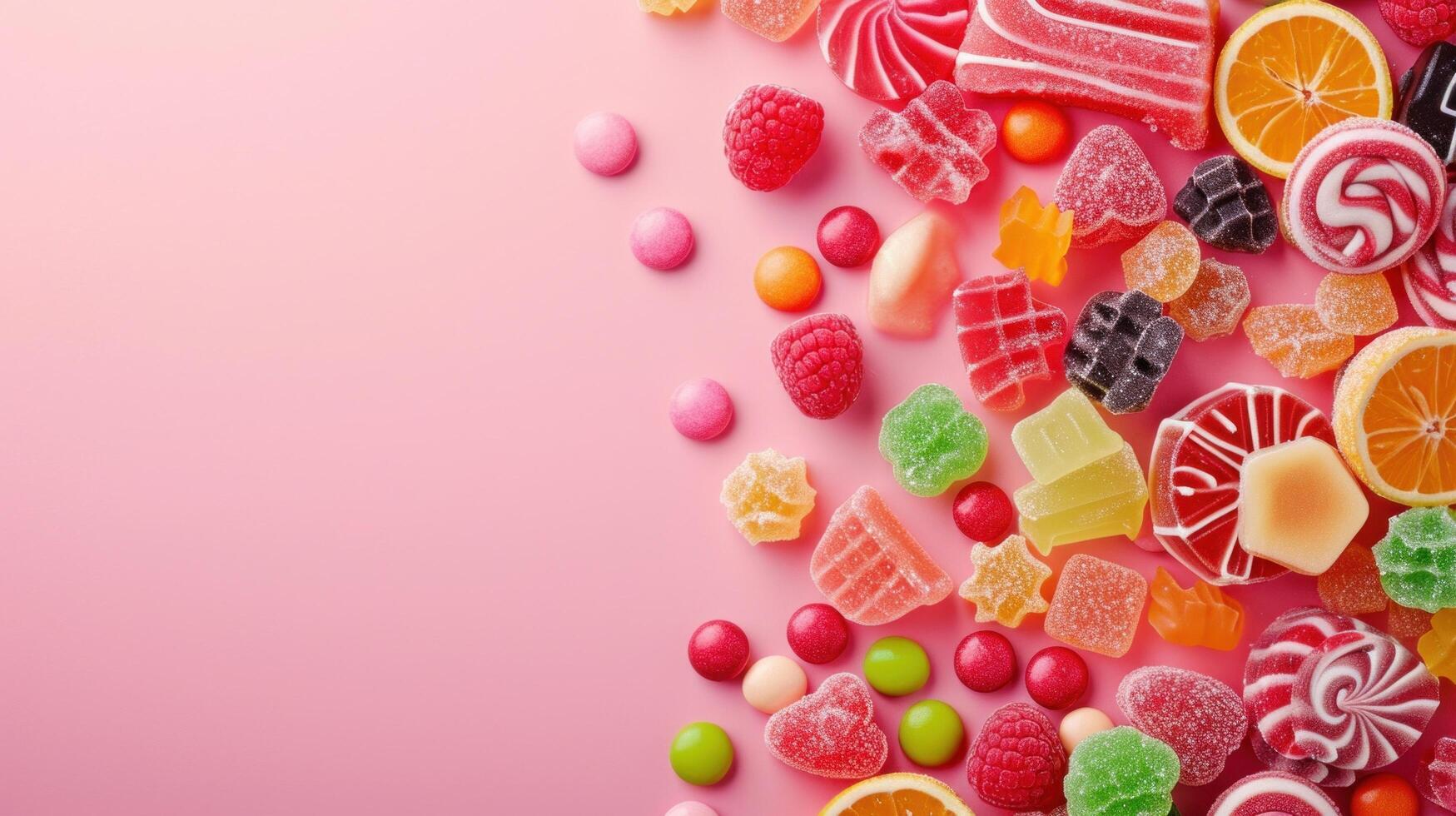 AI generated beautuful candies background with copy space photo