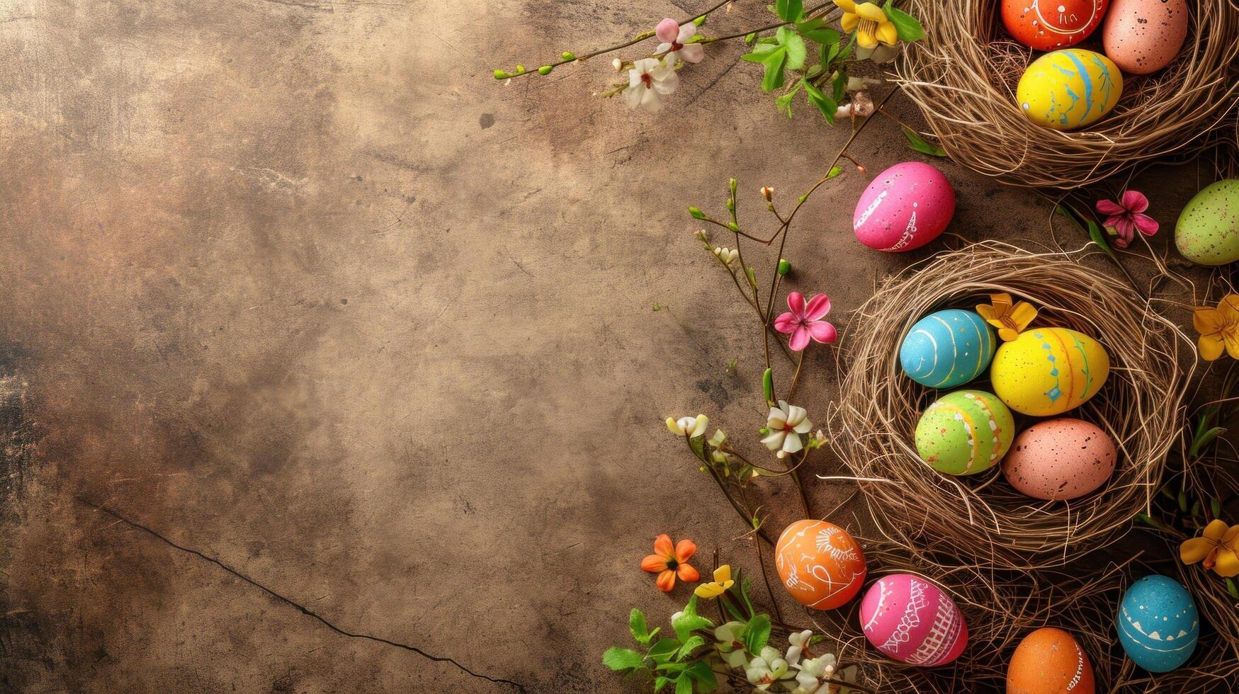 AI generated Easter advertisment background with copy space photo