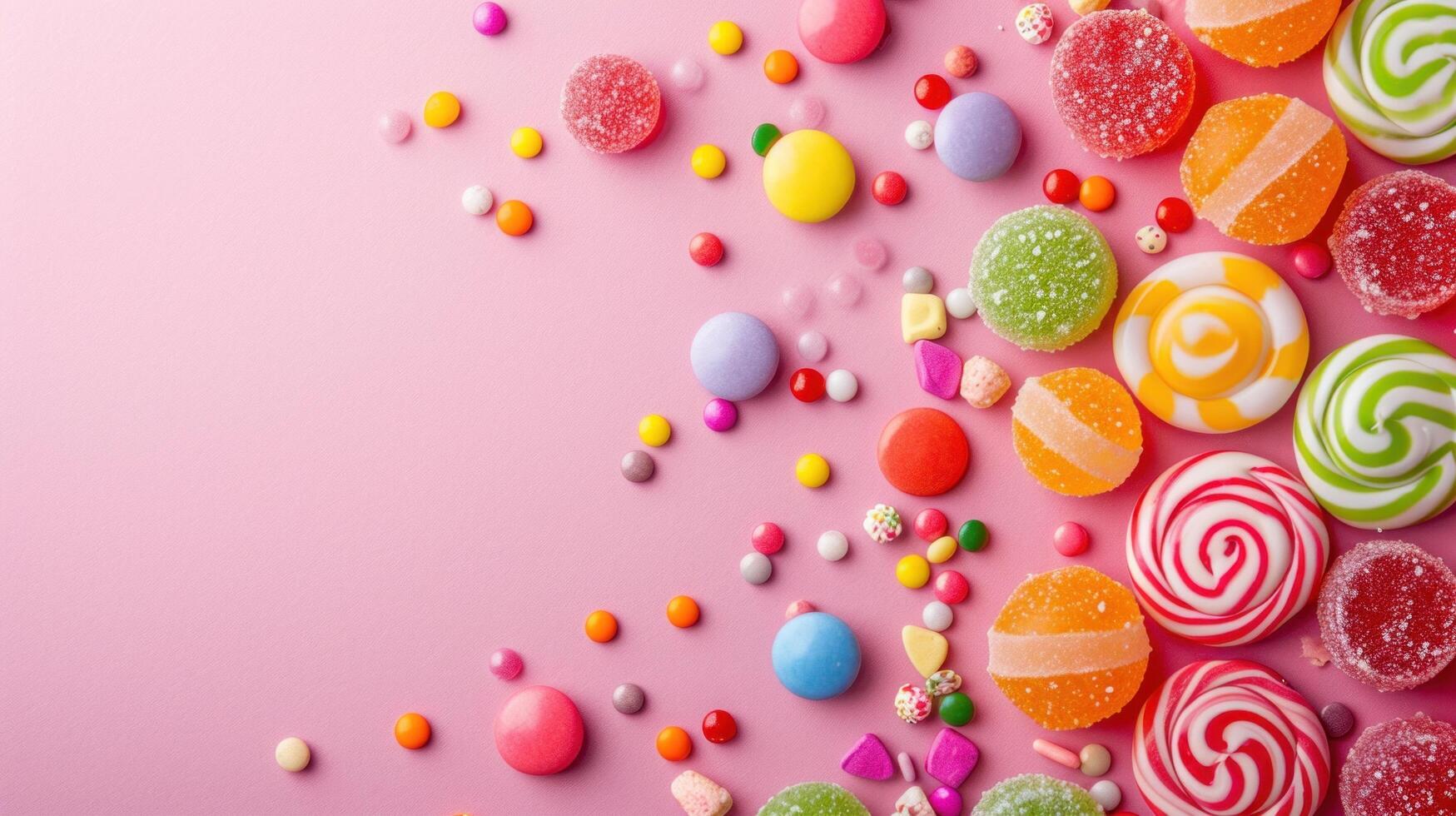 AI generated beautuful candies background with copy space photo