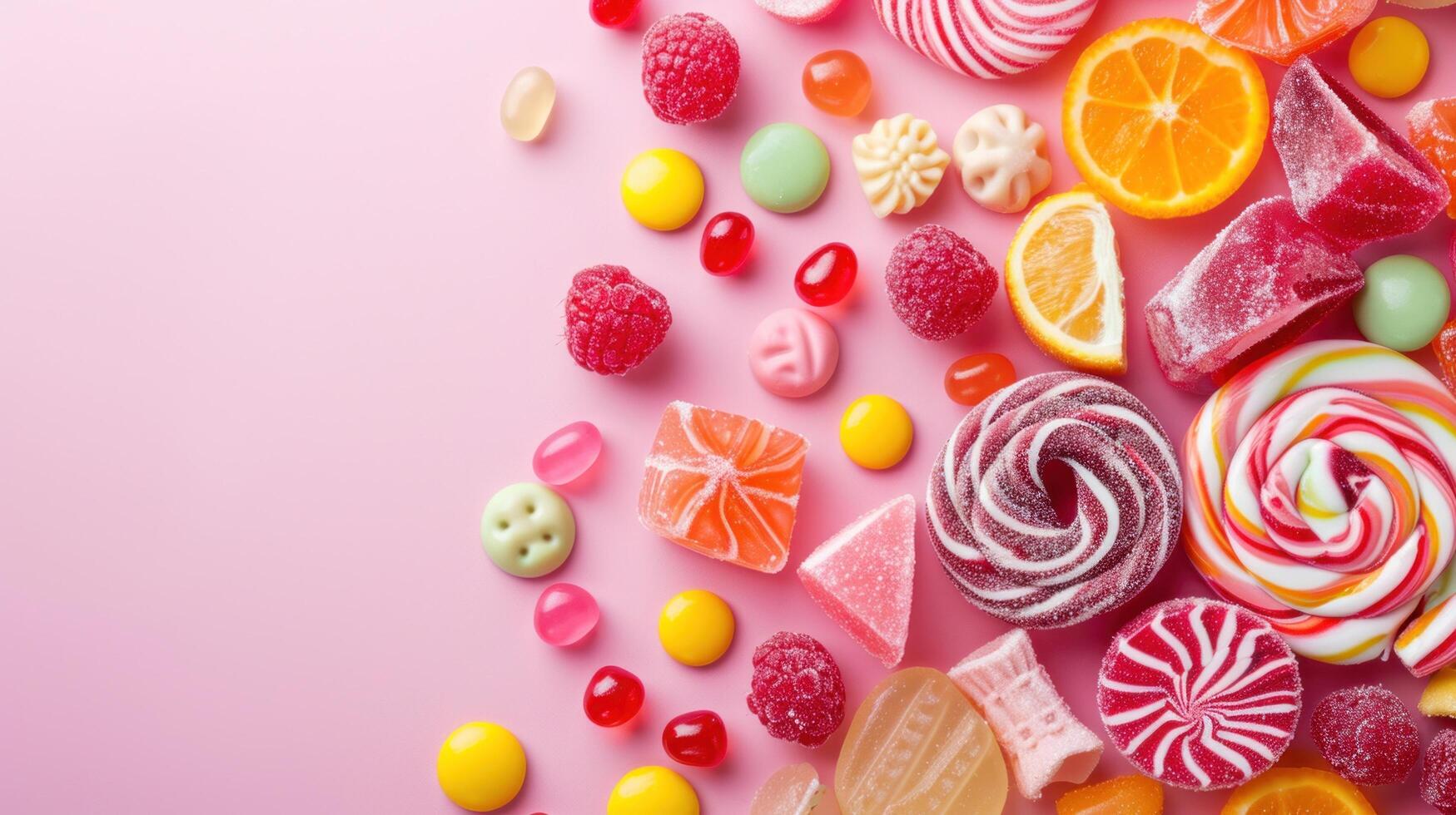 AI generated beautuful candies background with copy space photo