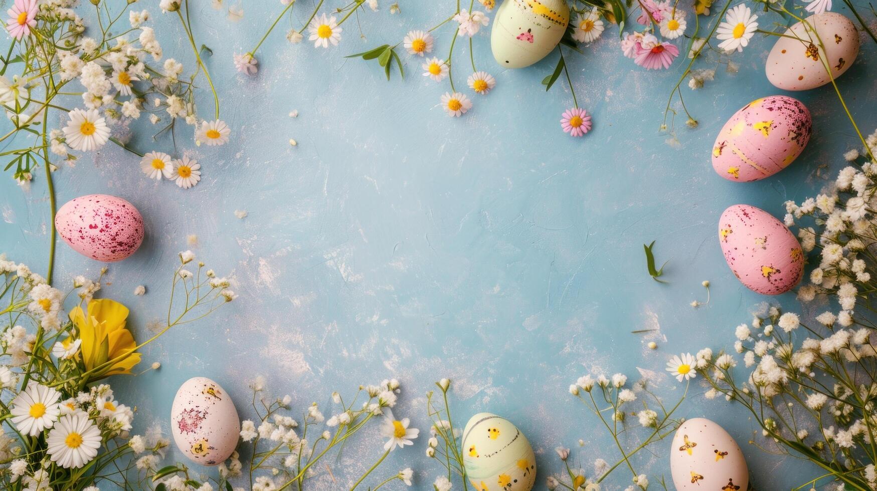 AI generated Easter advertisment background with copy space photo