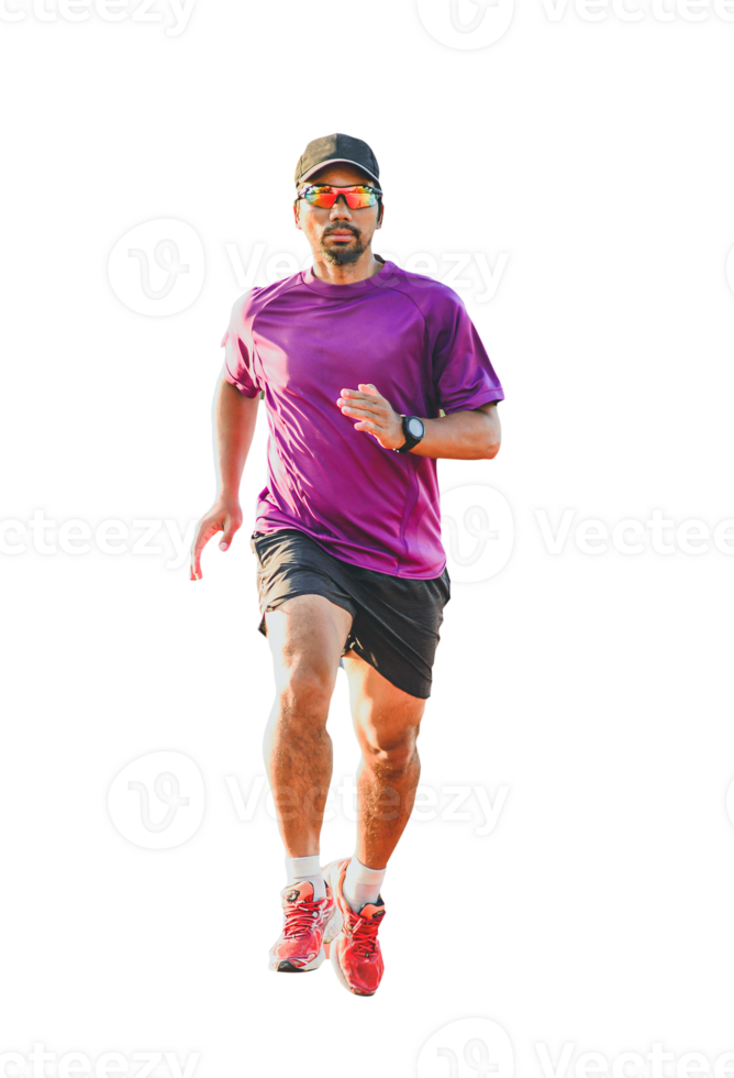 Asian man in running pose on transparent background PNG