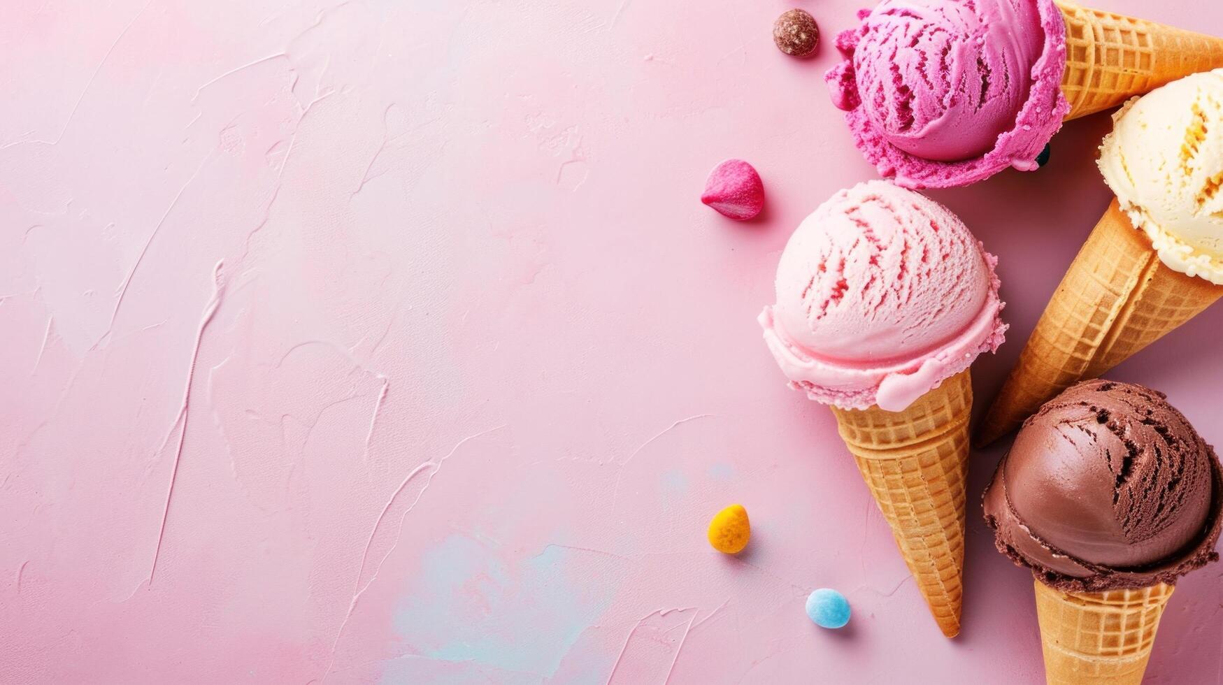 AI generated ice cream advertisment background with copy space photo
