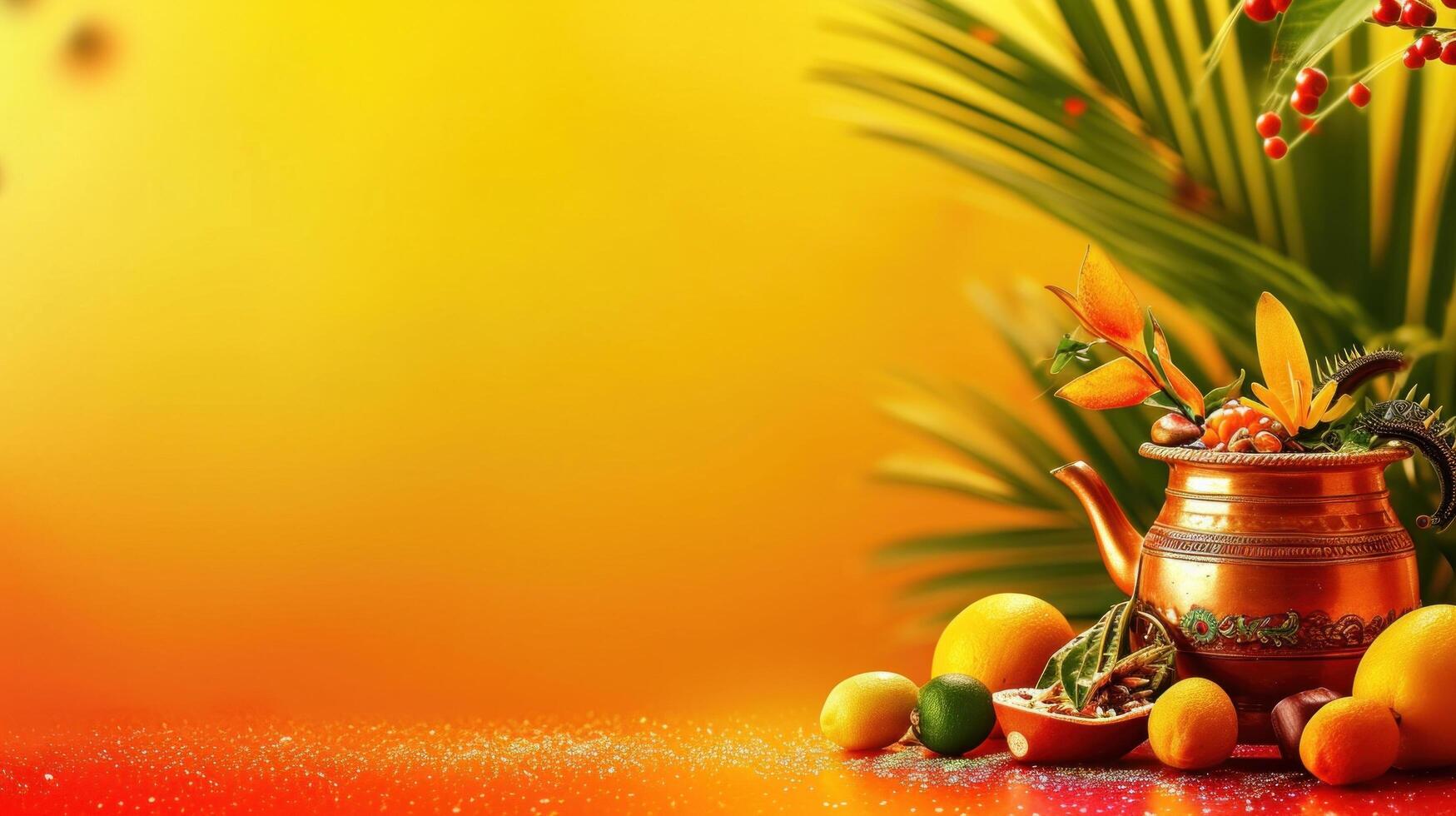 AI generated Gudi Padwa advertisment background with copy space photo