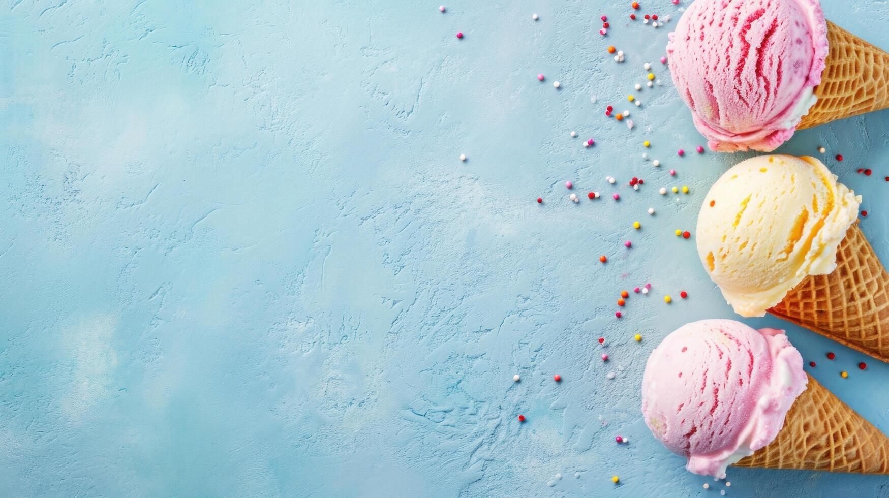 AI generated ice cream advertisment background with copy space photo