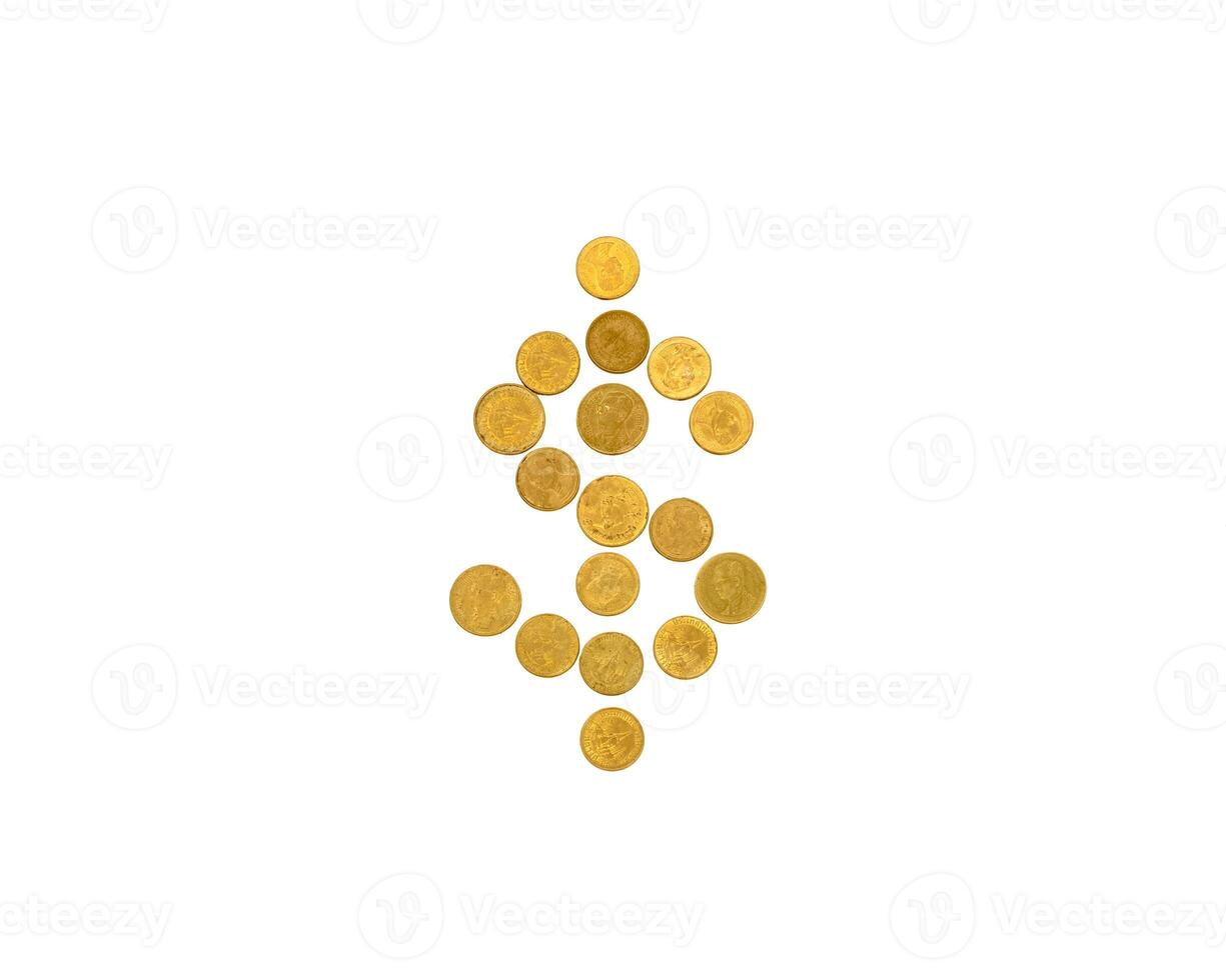 Golden coins design of dollar icon shape on background photo