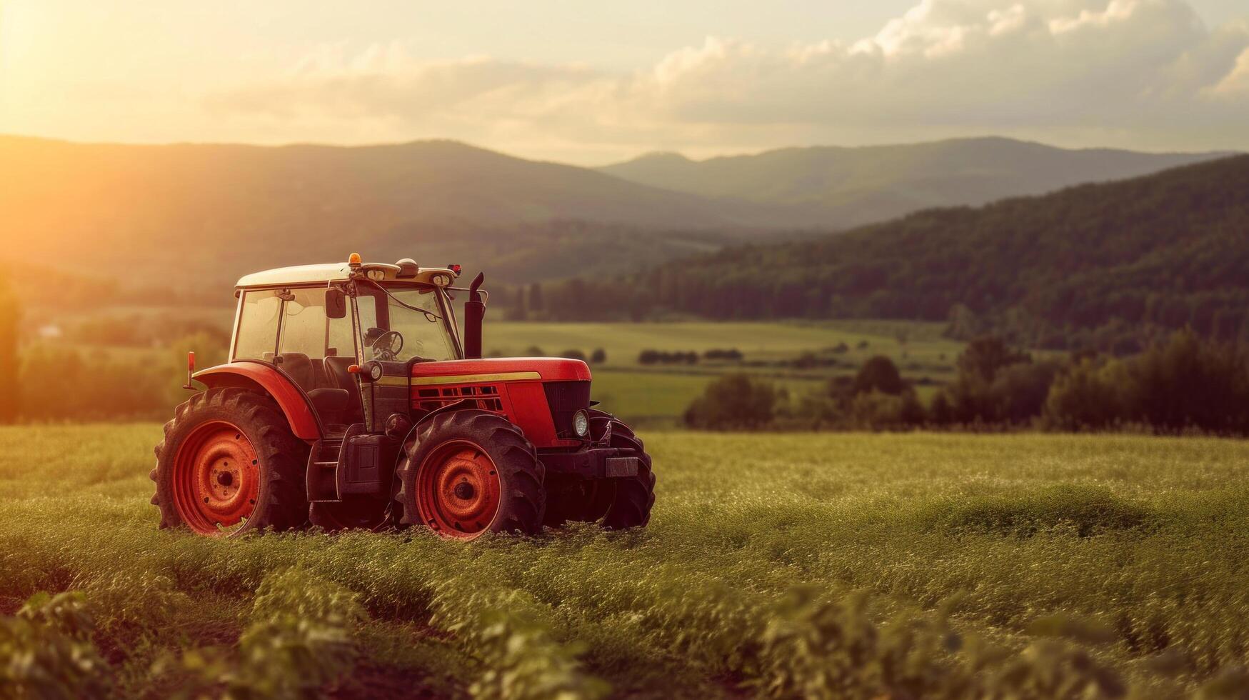 AI generated Farm tractor advertisment background with copy space photo