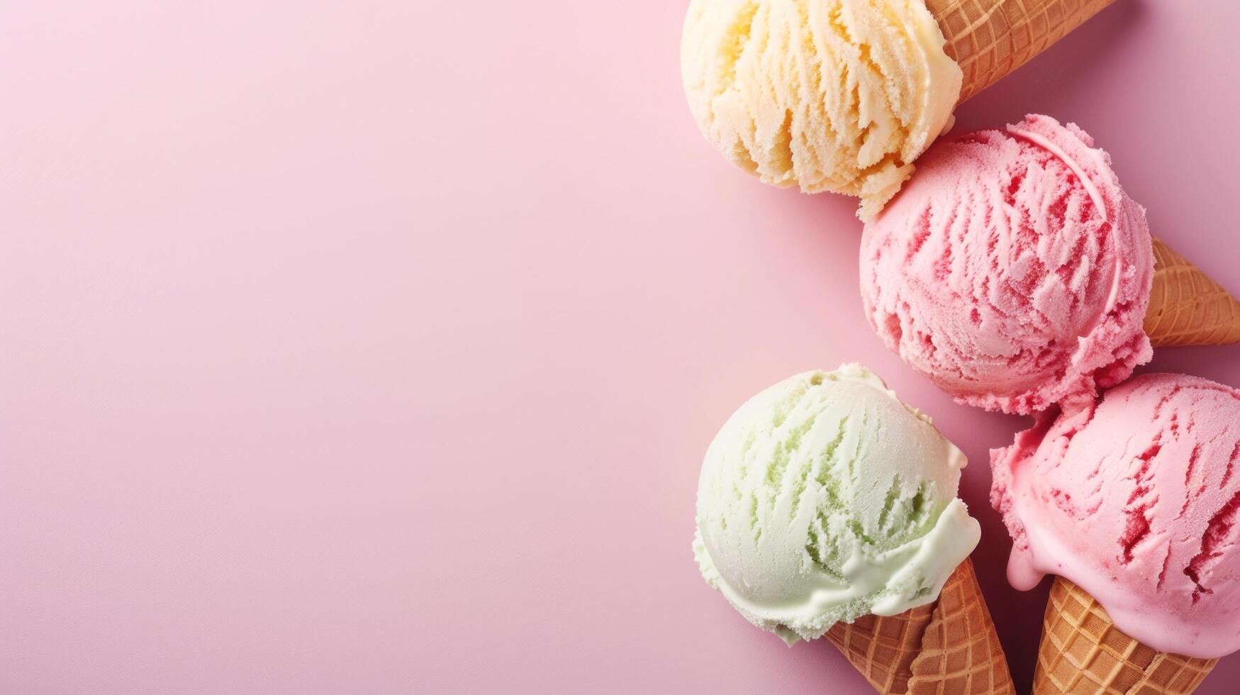 AI generated ice cream advertisment background with copy space photo