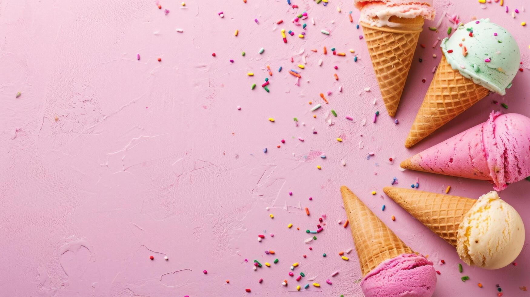 AI generated ice cream advertisment background with copy space photo