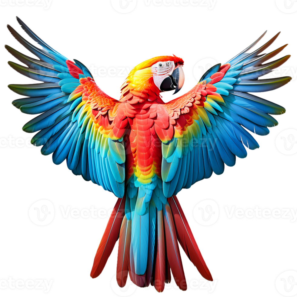 ai genererad färgrik ara papegoja tillbaka se vingar på transparent bakgrund png
