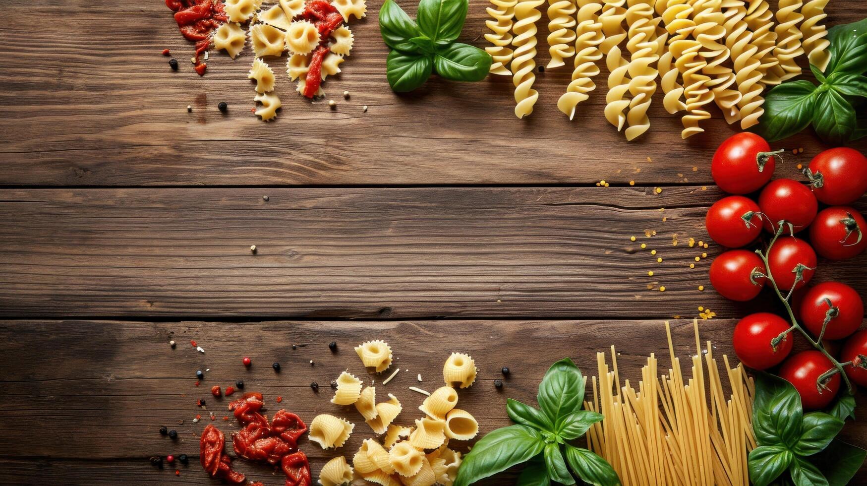 AI generated Italian pasta advertisment background with copy space photo