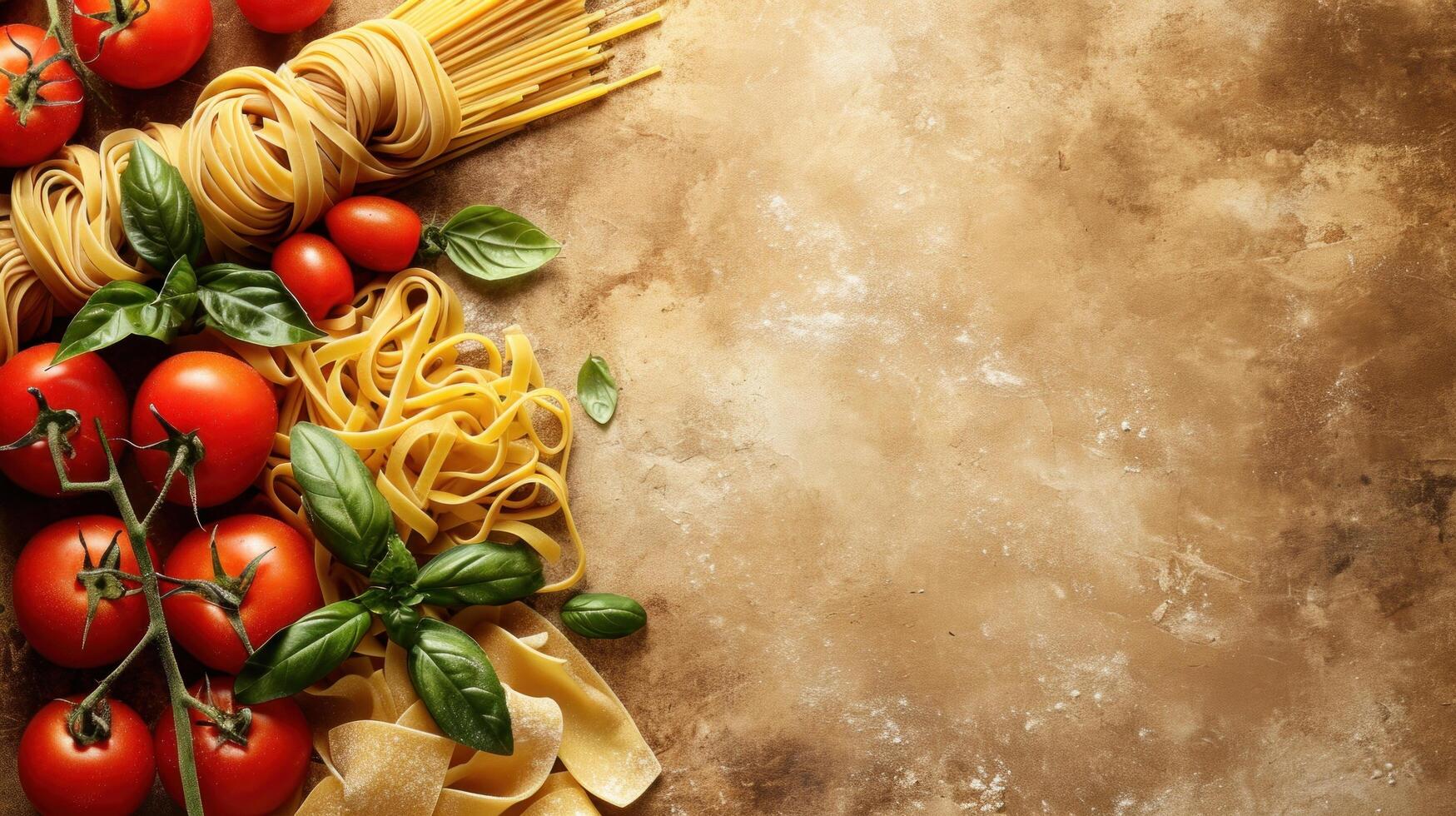 AI generated Italian pasta advertisment background with copy space photo