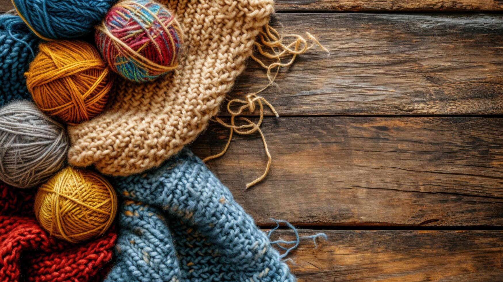 AI generated knitting advertisment background with copy space photo