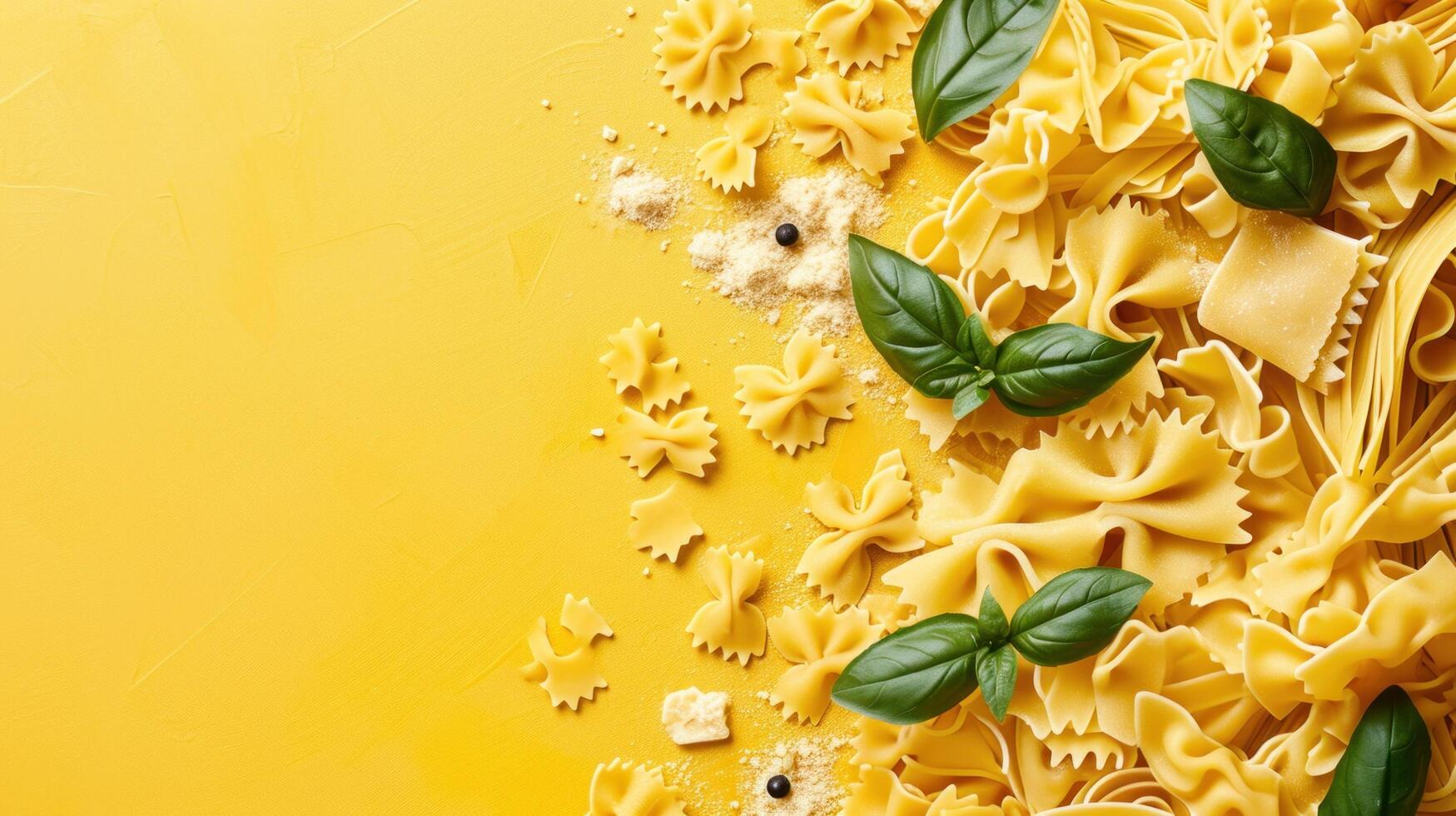 AI generated Italian pasta advertisment background with copy space photo