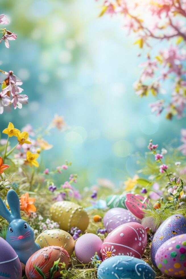 AI generated magic beautuful easter background with copy space photo