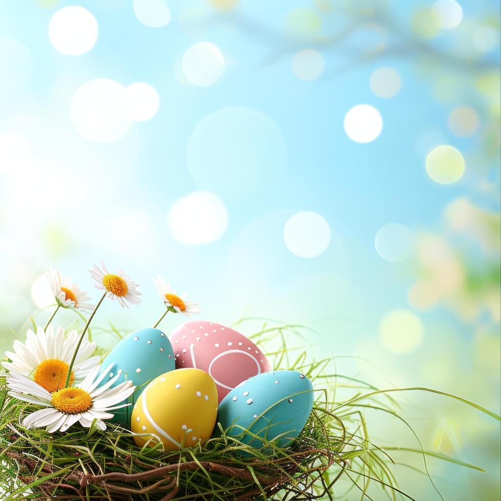 AI generated magic beautuful easter background with copy space photo