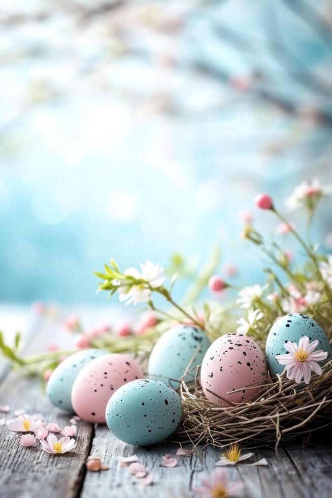 AI generated magic beautuful easter background with copy space photo