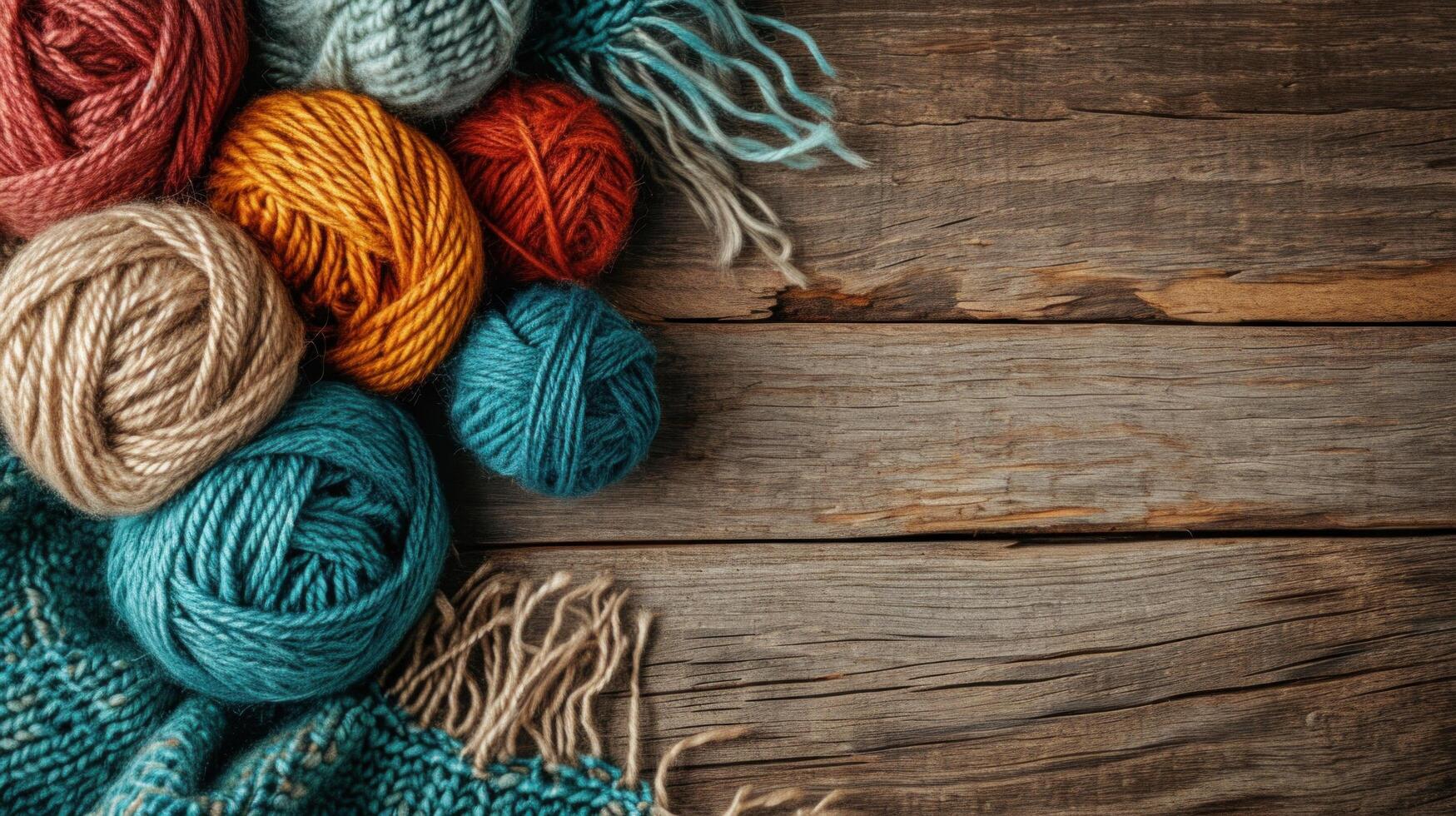 AI generated knitting advertisment background with copy space photo